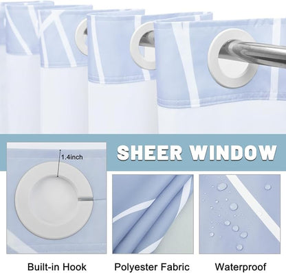 LXBNI No Hook Shower Curtain with Snap-in Liner, Waterproof & Washable Polyester Fabric, Abstract Line Pattern, Hotel Style Modern Shower Curtains for Bathroom, 71x80 Inches,Ombre Blue