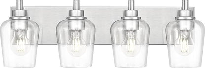 Bathroom Light Fixtures, 4-Light Modern Vanity Light with Clear Glass Wine Glass-Shaped Shade, Vanity Lighting Fixtures Over Mirror, Brushed Nickel, VL155-BN-4