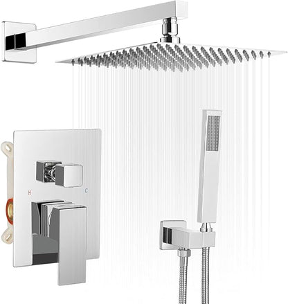 Homevacious 10 Inches Bathroom Luxury Rain Mixer Shower Combo Set Wall Mounted Rainfall Shower Head System Polished Chrome Shower Faucet Rough-in Valve Body and Trim Included