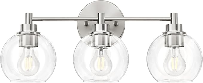 VONLUCE 3 Light Bathroom Vanity Light Fixtures, Brushed Nickel Finish | Globe Glass Shades, E26 Sockets, Easy to install, ETL Certificated, Vanity Lights for Bedroom Hallway Living Room