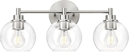 VONLUCE 3 Light Bathroom Vanity Light Fixtures, Brushed Nickel Finish | Globe Glass Shades, E26 Sockets, Easy to install, ETL Certificated, Vanity Lights for Bedroom Hallway Living Room