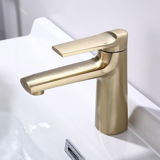 Bathroom Water Faucet Single Handle Faucet for Bathroom Sink 1 Hole Hot and Cold Brushed Gold