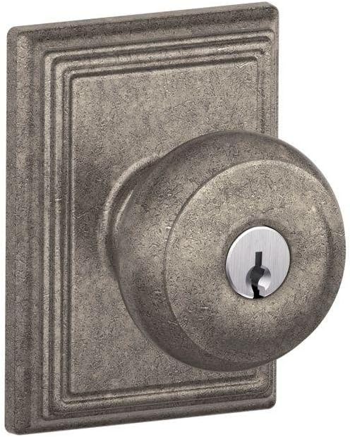 SCHLAGE F51A GEO 621 ADD Georgian Knob with Addison Trim Keyed Entry Lock, Distressed Nickel