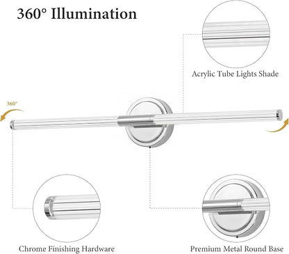 URSOLA 32" Modern LED Bathroom Light Fixtures, Chrome 3CCT Dimmable Bathroom Vanity Light Over Mirror, Bathroom Vanity Bath Bar Lights with 360° Removable Acrylic Light Tube