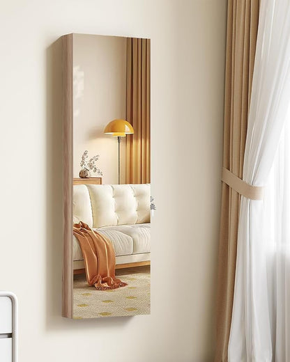 LVSOMT Over The Door Jewelry Organizer, 6 LED Wall Mounted Jewelry Cabinet | Lockable 42.5" Full Length Mirror with Jewelry Storage, Hanging Jewelry Mirror Cabinet, Jewelry Armoire for Women, Wood