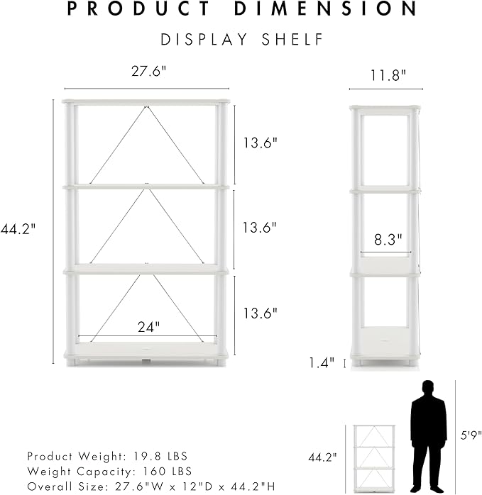 Homes: Inside + Out Apexa Modern 4-Tier Wide Shelving Units, Collectibles Display Shelves, Easy Assembly Standing Shelf, Home Storage Organizer for Living Room, Bedroom, Office, White