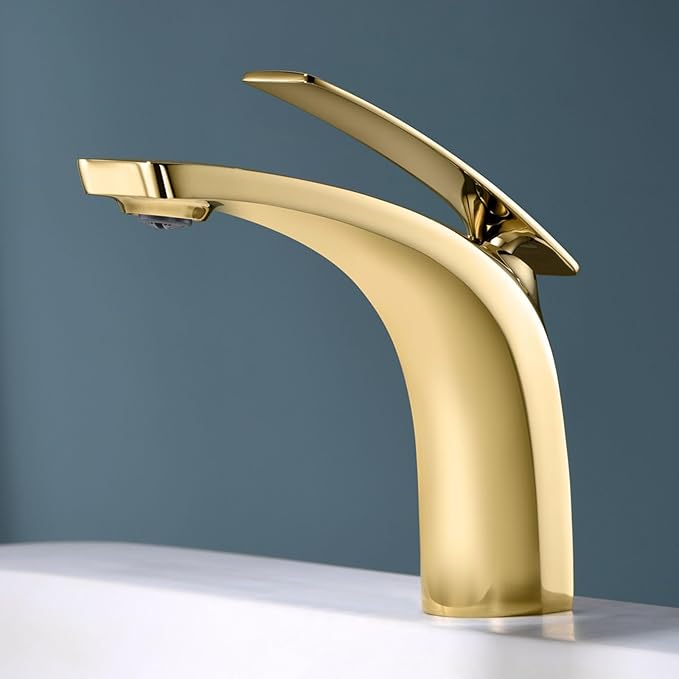 Single Handle Bathroom Faucets Brass Single Hole Faucet for Bathroom Sink Hot Cold Gold