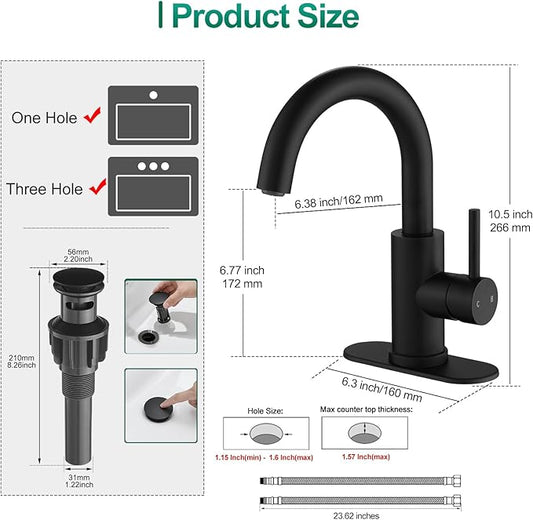 VOTON Bar Sink Faucet, Bathroom Kitchen 360° Rotatable Faucet, Matte Black Single Hole Bathroom Faucets Modern Small Mini Kitchen Bath Utility Vanity Outdoor Lavatory Faucets