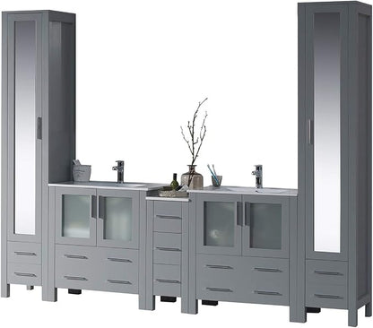 Blossom 102" Solid Wood Master Bathroom Vanity Set – Pre-Assembled Double Sink Cabinet with Storage Tower Combo & Soft Close Drawers – High End Furniture Grade Luxury Vanity in Metal Grey