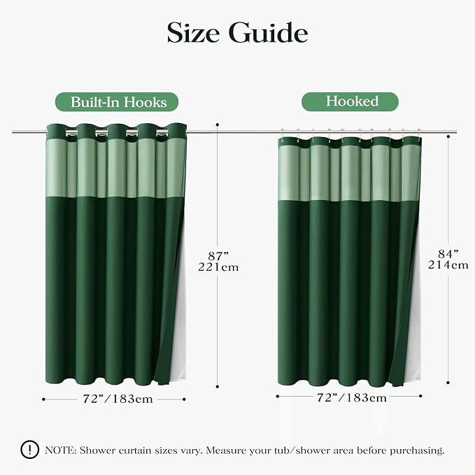 Dark Green Hook Free Waffle Shower Curtain & Snap-in Liner,72x87 | Less Time to install, 3 in 1 Fabric Shower Curtain and Liner Set with Magnets, Extra Long, Shower Curtains for Bathroom