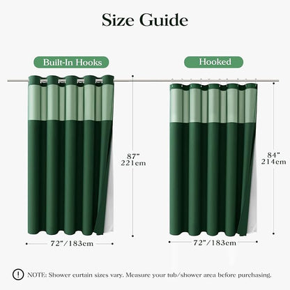 Dark Green Hook Free Waffle Shower Curtain & Snap-in Liner,72x87 | Less Time to install, 3 in 1 Fabric Shower Curtain and Liner Set with Magnets, Extra Long, Shower Curtains for Bathroom
