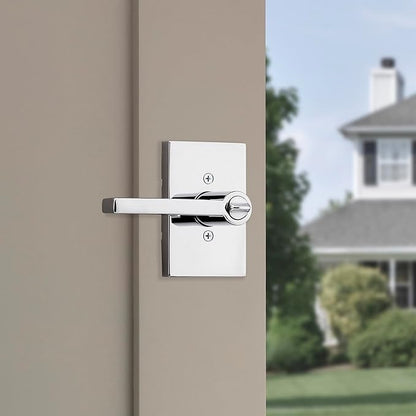 Kwikset Halifax Entry Door Handle with Lock and Key, Secure Keyed Reversible Lever Exterior, for Front Entrance and Bedrooms, Polished Chrome, Pick Resistant Smartkey Rekey Security