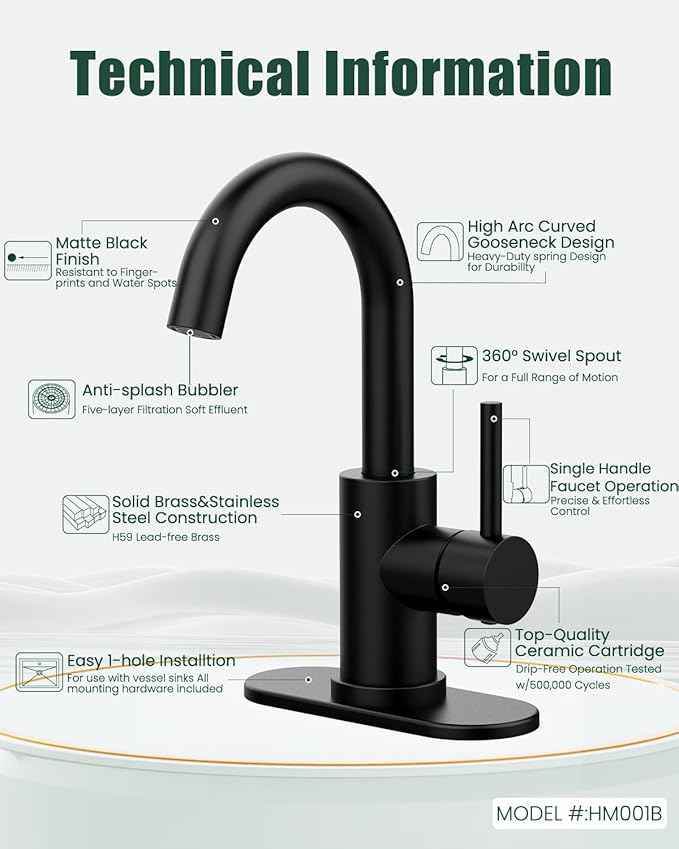 Black Bathroom Faucet Set, Single Handle Vanity Faucet for Bathroom Sink (1 Hole or 3 Holes), Stainless Steel Kitchen Faucet, Farmhouse Vanity Lavatory Faucets-2 Sets, Outdoor