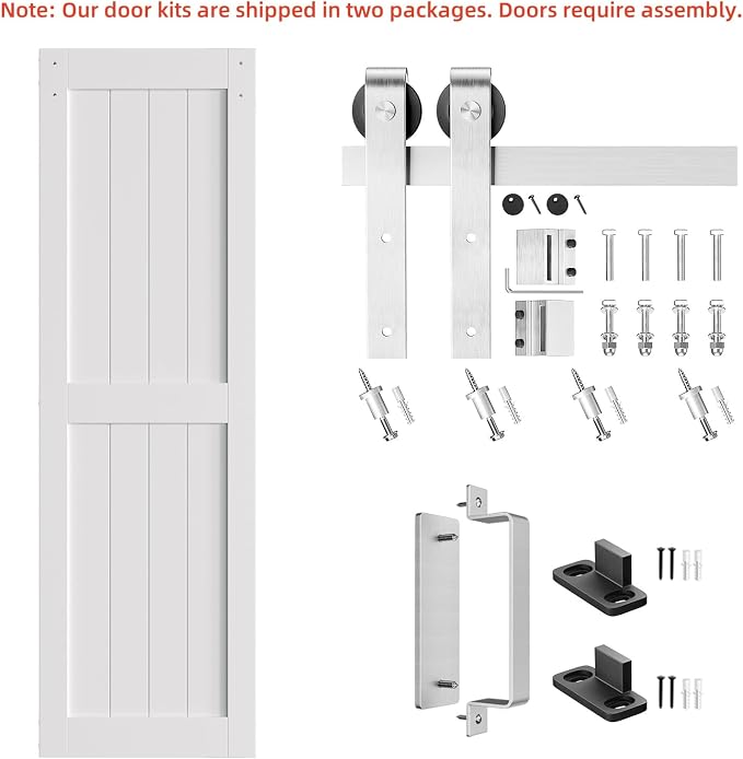 SMARTSTANDARD 24" x 84" White Sliding Barn Door with 5FT Silver Hardware | Pre-Drilled Ready to Assemble, Waterproof PVC Coating, H-Frame