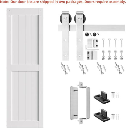 SMARTSTANDARD 24" x 84" White Sliding Barn Door with 5FT Silver Hardware | Pre-Drilled Ready to Assemble, Waterproof PVC Coating, H-Frame
