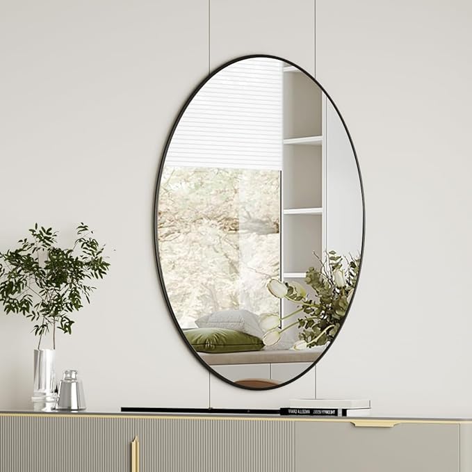 Koonmi Black Oval Bathroom Mirror, 20"x28" Oval Mirror for Wall | Shatterproof Bathroom Vanity Mirror for Bedroom Living Room Entryway, Horizontal or Vertical, Hardware Included