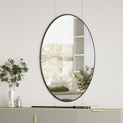 Koonmi Black Oval Bathroom Mirror, 20"x28" Oval Mirror for Wall | Shatterproof Bathroom Vanity Mirror for Bedroom Living Room Entryway, Horizontal or Vertical, Hardware Included