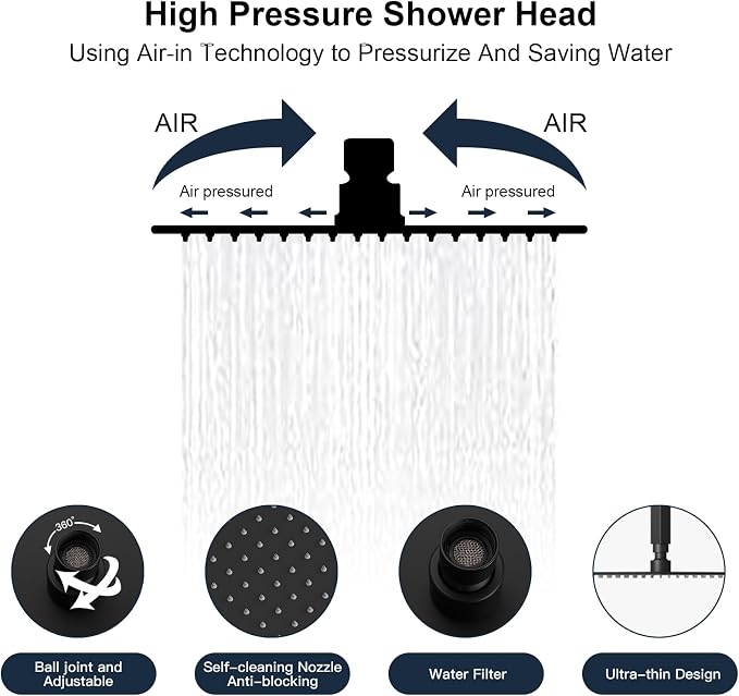 Shower Faucet Set Shower System, Push Button Diverter Shower Faucet | with 2 in 1 Handheld Shower Ceiling Mount 10 Inch Shower Head with 6 Inch Wall Mount Shower Head Double Matte Black