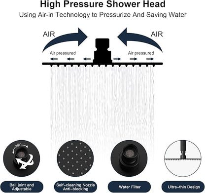 Shower Faucet Set Shower System, Push Button Diverter Shower Faucet | with 2 in 1 Handheld Shower Ceiling Mount 10 Inch Shower Head with 6 Inch Wall Mount Shower Head Double Matte Black