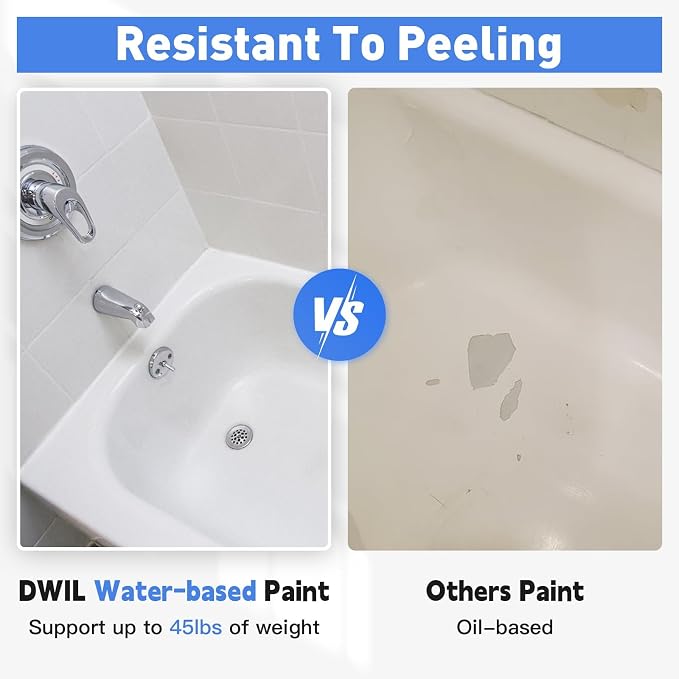DWIL Tile Paint, Tub and Tile Refinishing Kit with Tools, Water-based Bathtub Paint - Low Odor, Easy to Use, 25-30sq.ft, 16.5oz, Semi-Gloss White