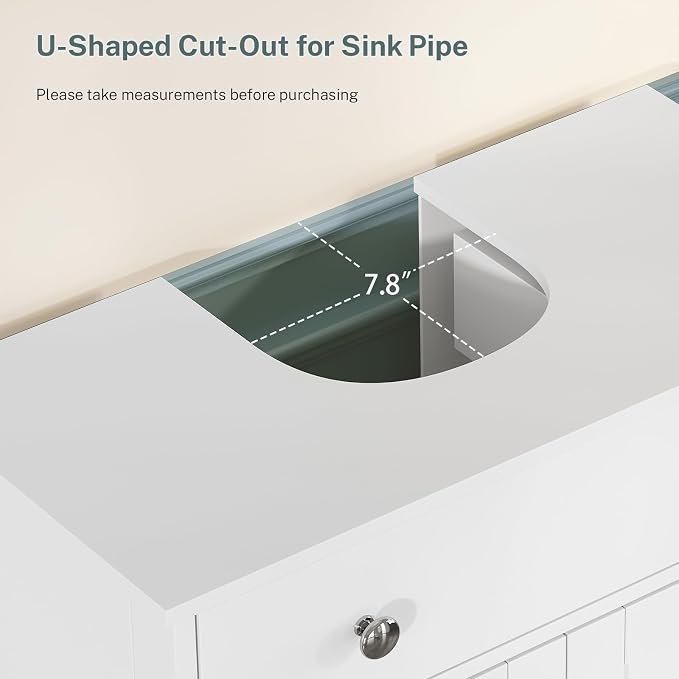 Pedestal Sink Storage Cabinet with 2 Doors and Drawer, Bathroom Sink Cabinet, Under Sink Storage with U-Shape Cut-Out, White