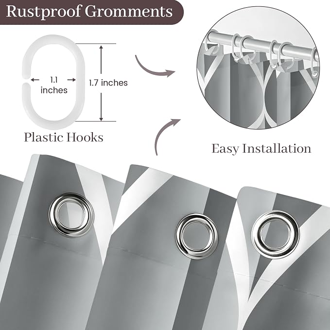Gelbchu Geometric Shower Curtain for Bathroom, Light Gray, 72x72 Inch | with Hooks, Premium Polyester, Quick Dry, Water Repellent, Machine Washable, Rustproof Grommets, Modern Minimalist