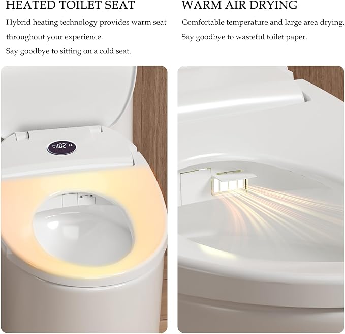 Bidet Toilet Seat, Bidet Seat with Remote Control, Warm Water Wash, Heated Seat, Air Dryer, Soft Close Lid, Night Light, Self Cleaning Nozzle, LED Display, Requires Outlet - Elongated