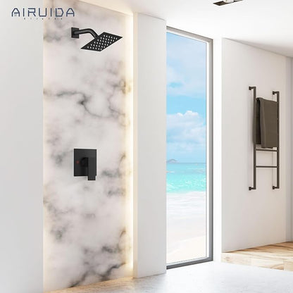 Airuida Shower Faucet Set,4 Inch Shower Valve Kit,Matte Black | Male Threads,Rough-in Valve Shower Trim Kit,Single Handle Control Shower Set