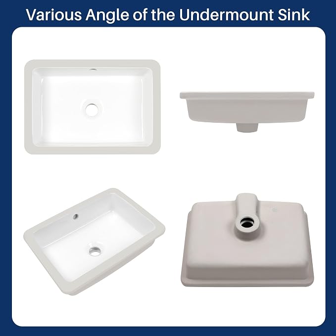 Enbol 17x12 inch Undermount Bathroom Sinks Rectangular White Porcelain Vessel Sink Modern Under Counter Lavatory Basin ECU1510