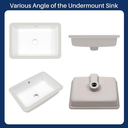 Enbol 17x12 inch Undermount Bathroom Sinks Rectangular White Porcelain Vessel Sink Modern Under Counter Lavatory Basin ECU1510