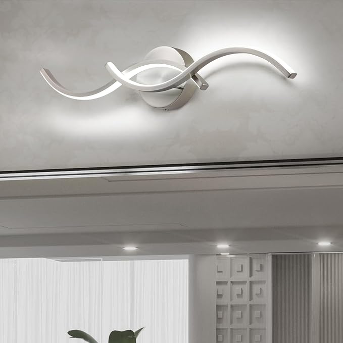 EDISLIVE Modern Wave LED Vanity Light Dimmable Modern Led Vanity Light Fixtures Linear Wall Sconce with Acrylic Strip Shade，24 in LED Vanity Lights for Bathroom Bedroom Makeup Living Room, Nickel