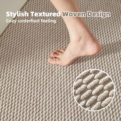 TYUU Bathroom Rugs Non Slip Washable, Super Absorbent Thin Bath Mat Small Quick Dry Low Pile Bathroom Rug, Beige 16"x24"