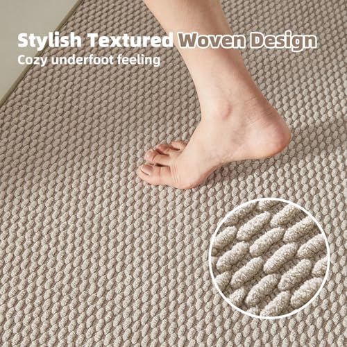 TYUU Small Bathroom Rugs, Non Slip Washable Bath Rugs Super Absorbent Bathroom Rug Thin Quick Dry Low Pile Bath Mats, Beige 12"x12"