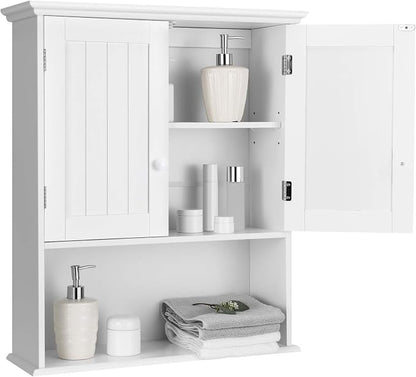 COSTWAY Wall Mounted Bathroom Cabinet, Over The Toilet Storage Cabinet w/Double Doors & Adjustable Shelf, Wood Hanging Medicine Cabinet for Living Room, Entryway, Kitchen (White) | Double Doors & Adjustable Shelf, Wood Hanging Medicine Cabinet for Livi...