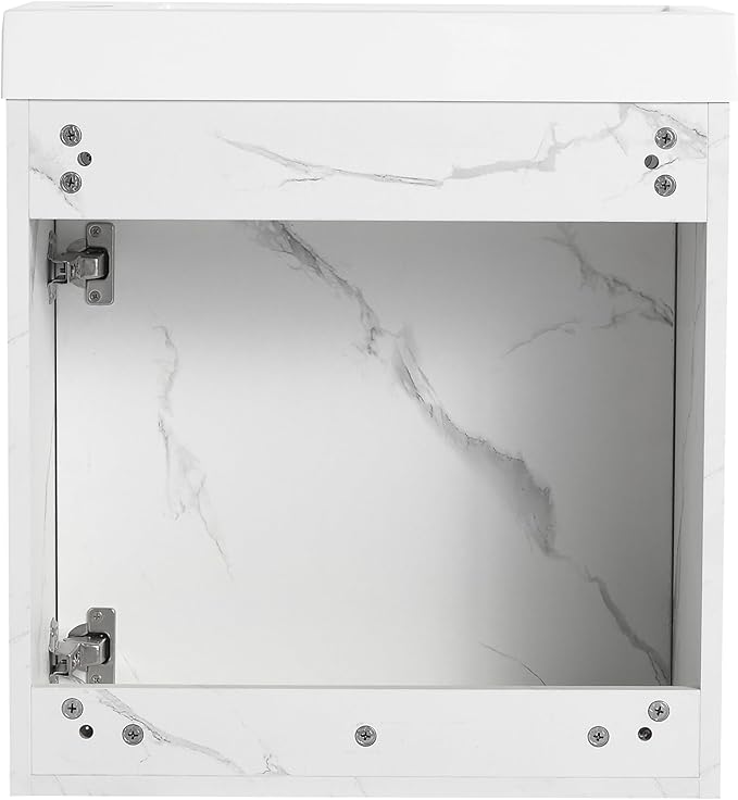 20" Small Floating Bathroom Vanity with White Marble Grain Flat Door and Storage