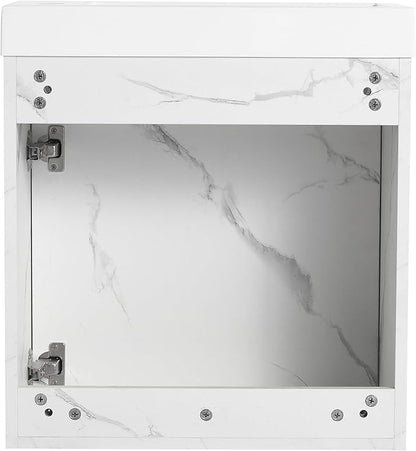 20" Small Floating Bathroom Vanity with White Marble Grain Flat Door and Storage