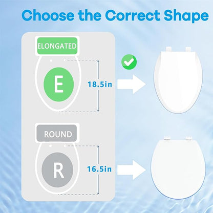 Family Toilet Seat Elongated, Built-in Toddler Potty Training Seat, Baby Toilet lid 2 in 1 Soft Close Quiet with Magnet, Easy Clean PP Material Safe and No Loosen (White Elongated 18.5 Inch)