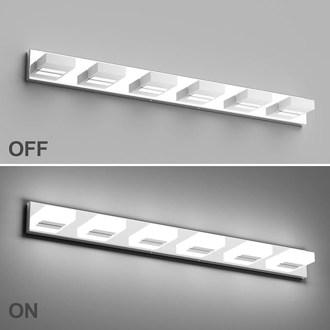 Aipsun LED Bathroom Vanity Lighting Fixtures Modern Chrome Vanity Lights Over Mirror Stainless Steel 6 Light Bathroom Vanity Light 6000K