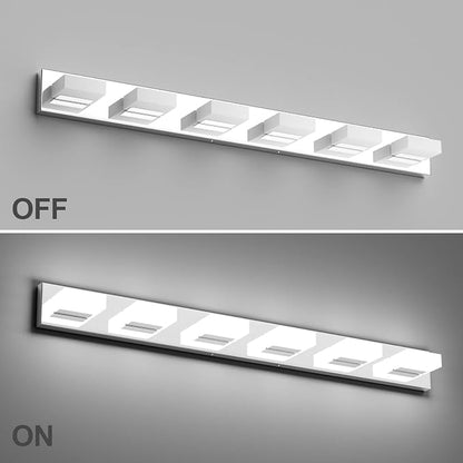 Aipsun LED Bathroom Vanity Lighting Fixtures Modern Chrome Vanity Lights Over Mirror Stainless Steel 6 Light Bathroom Vanity Light 6000K