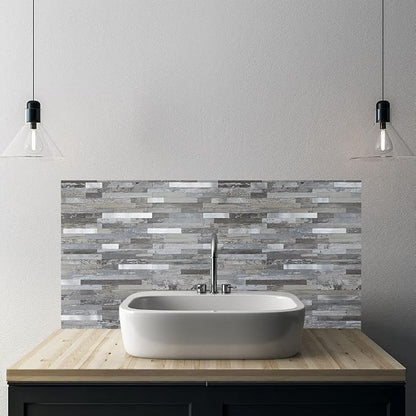 AULIGET 40 Sheets Peel and Stick Backsplash, Distressed Wood Look PVC Wall Tiles Stick on Backsplash for Kitchen