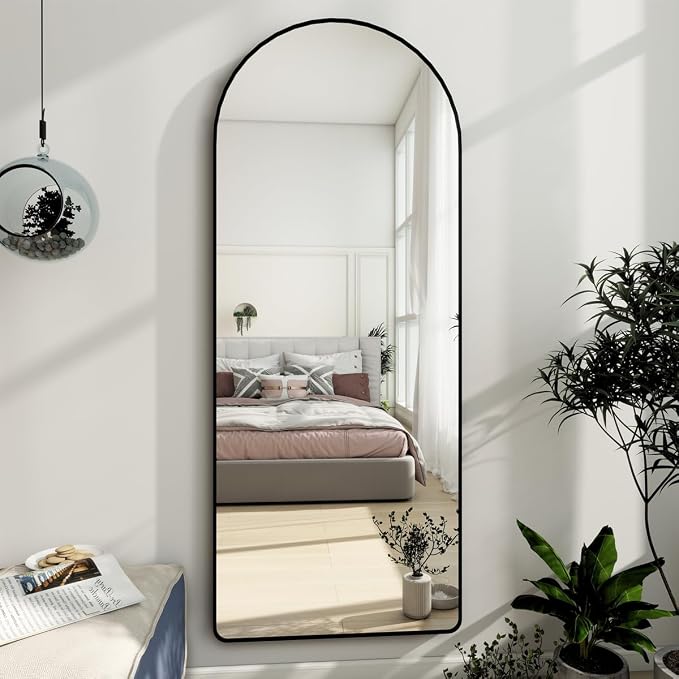 Dewfig Mirror Full Length, 64"X21" Arched Floor Mirror, Round Corner, Black | Aluminum Alloy Frame Full Body Mirror, HD Shatterproof Tempered Glass, Lean/Stand/Wall for Living Room,Bedroom, Dressing Room