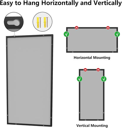 Koonmi Bathroom Mirror 36x71 Matte Black Bathroom Wall-Mounted Mirrors, Modern Rectangle Vanity Mirror, HD Tempered Glass, Aluminum Alloy Frame Allow to Hang Horizontally or Vertically