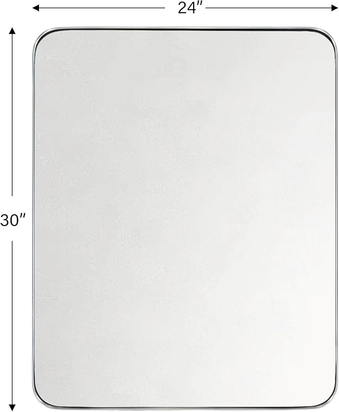 GRACTO 24x30'' Brushed Nickel Metal Framed Bathroom Mirror for Wall in Stainless Steel Rounded Rectangular Bathroom Vanity Mirrors Wall Mounted