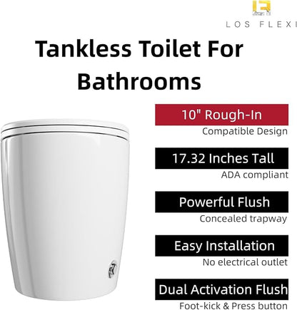 Non Electric One Piece Toilet, 10" Rough in, 1000g Map & 1.0 GPF, 17.3" ADA & Elongated Tankless Toilet for Bathroom, Powerful Air Pressure Assisted Flush System, Foot Kick Flush Included