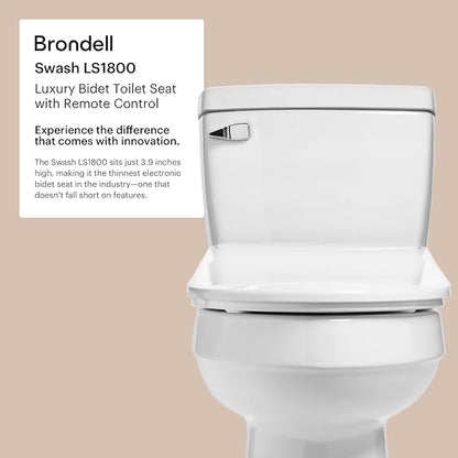 Brondell LS1800-RW Swash Electric Bidet Toilet Seat with Oscillating Stainless Steel Nozzle, Warm Air Dryer, Heated, Night Light, Gentle Close Lid, Thin Profile, Remote Control, Round