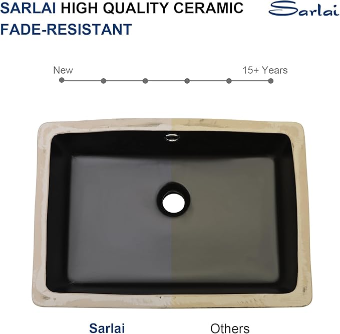 Sarlai Undermount Bathroom Sink - 18 x 12 inch Black Vessel Sink Undermount Sink Rectangular Modern Ceramic Rectangle Vanity Art Basin with Overflow, Interior Dimension 16-1/4 x 10-3/5 Inch