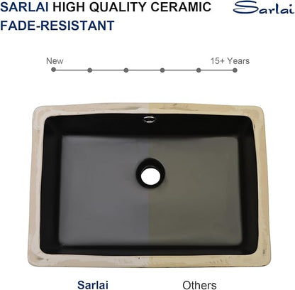 Sarlai Undermount Bathroom Sink - 18 x 12 inch Black Vessel Sink Undermount Sink Rectangular Modern Ceramic Rectangle Vanity Art Basin with Overflow, Interior Dimension 16-1/4 x 10-3/5 Inch
