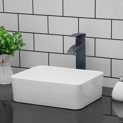 Vessel Sink Rectangular - 16"x12" Modern White Bathroom Sink Rectangle Above Counter Porcelain Ceramic Vessel Vanity Sink Art Basin
