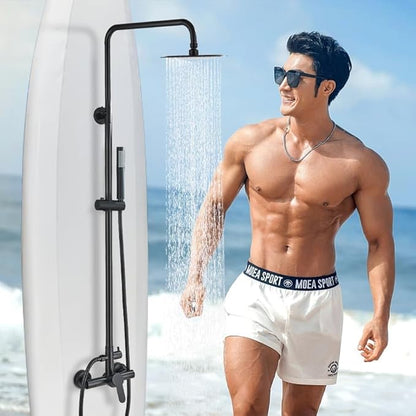 Shower System Matte Black Outdoor Shower Fixtures with 8" Rain Shower Head Handheld Sprayer Single Handle 304 Stainless Steel Wall Mounted Shower Shower Faucet Combo for Bathroom or Backyard