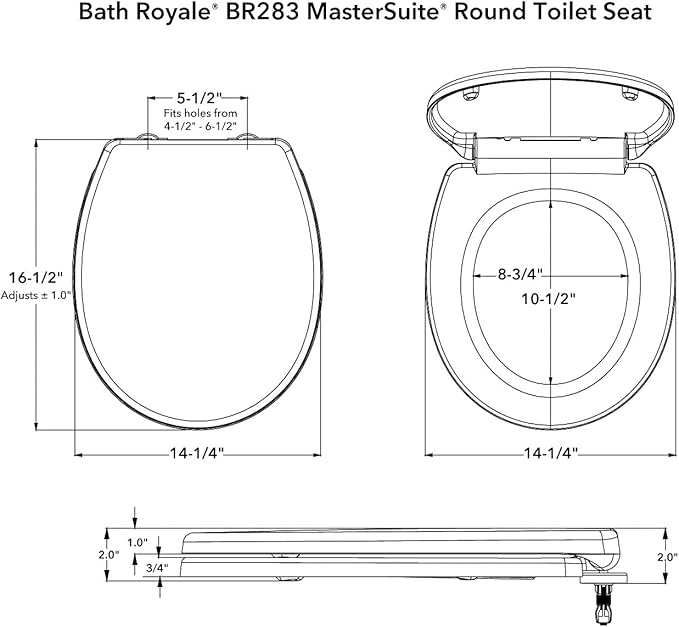 Bath Royale Slow Close Toilet Seat Round BR283-00 Heavy Duty & Scratch Resistant, Fits All Toilet Brands, MasterSuite Series